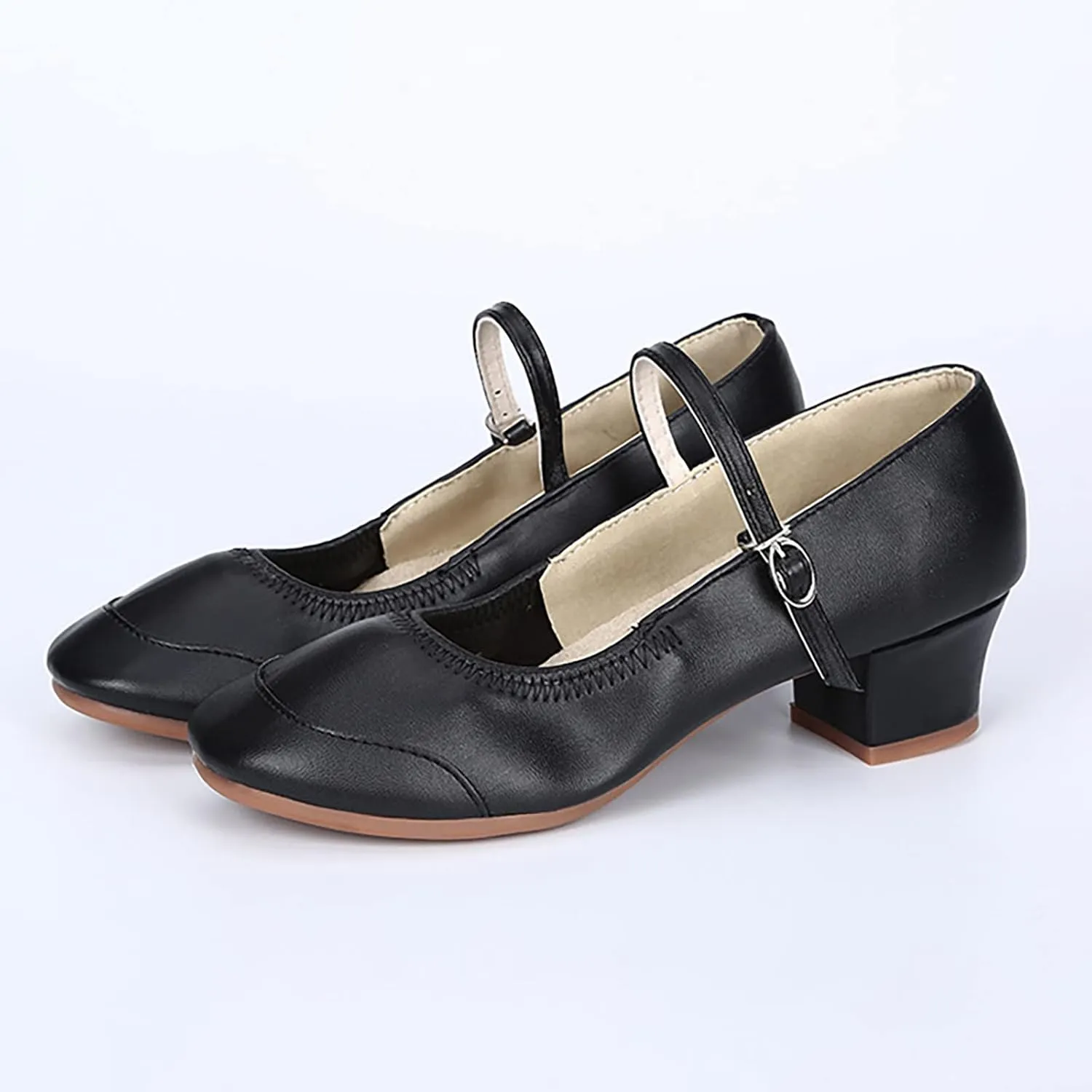 Women Pumps Low Heel Chunky Mary Janes Comfortable Work Shoes T Strap Dress Shoes for Dancing Wedding