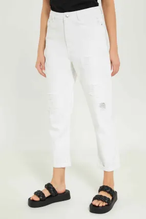 Women White Mom Fit Jeans