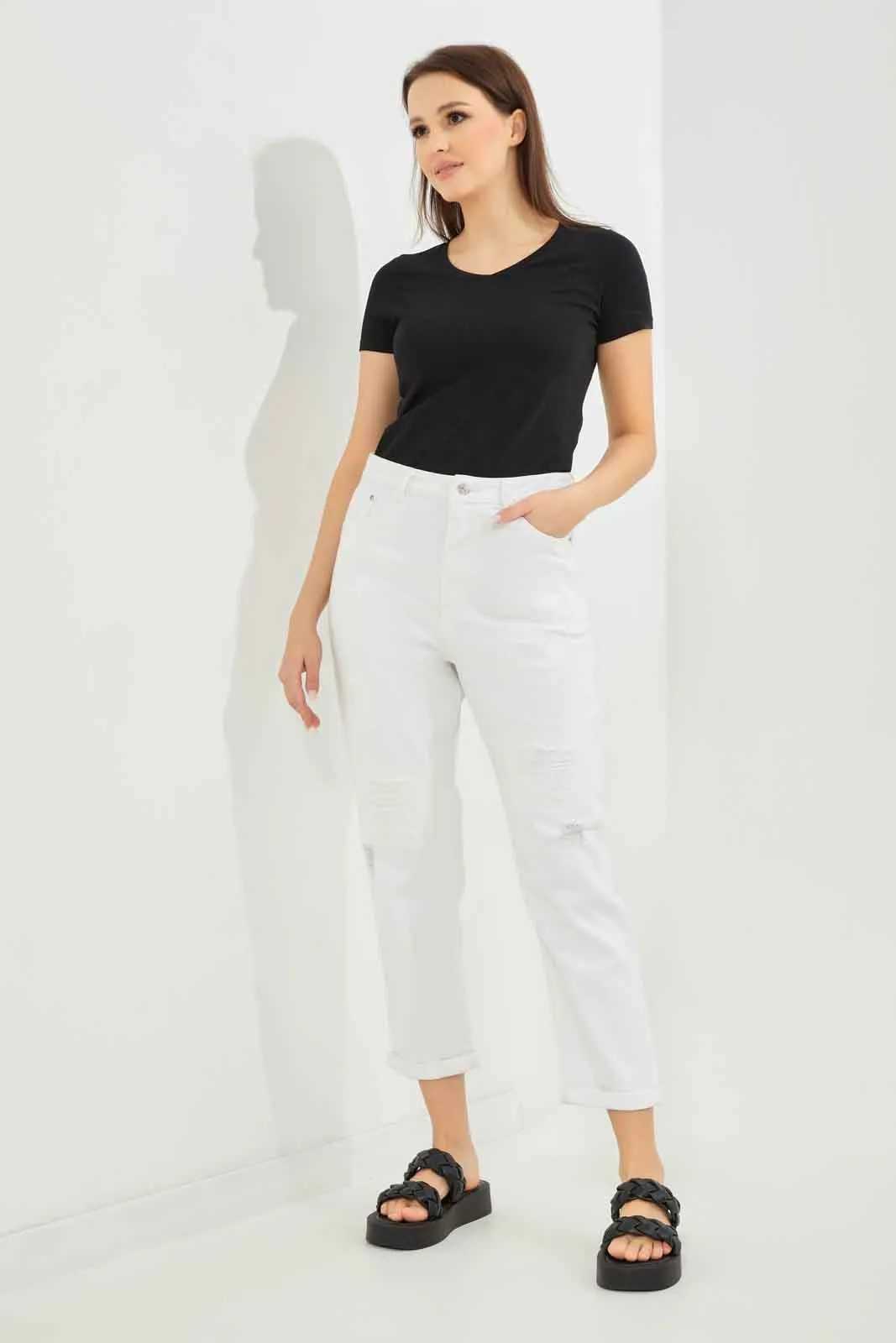 Women White Mom Fit Jeans