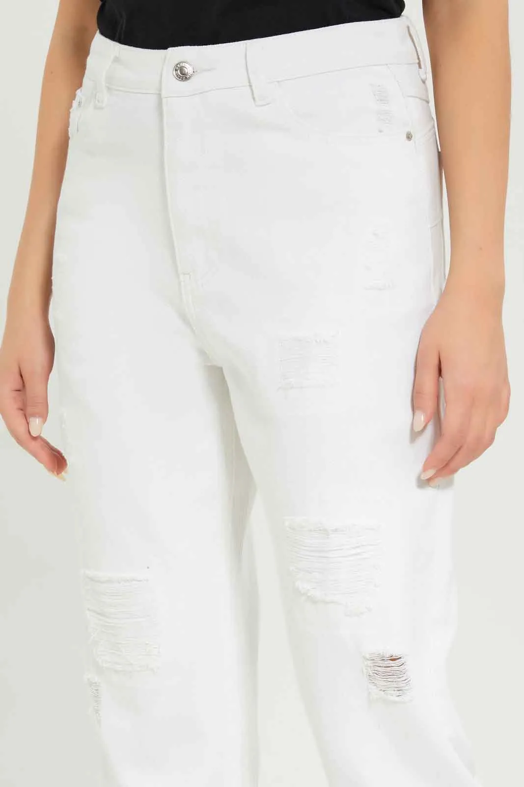 Women White Mom Fit Jeans
