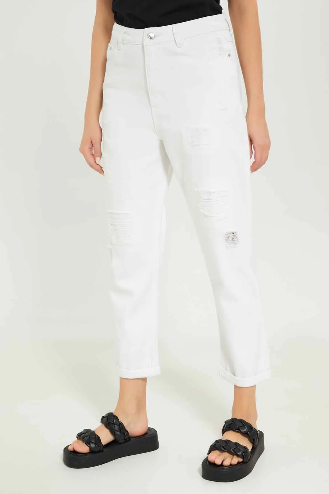 Women White Mom Fit Jeans