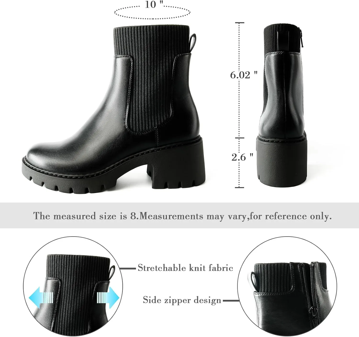 Women's Chelsea Boots Platform Elastic Zippers Chunky Heel Lug Sole Comfortable Slip On Booties for Women