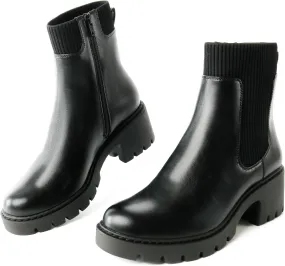Women's Chelsea Boots Platform Elastic Zippers Chunky Heel Lug Sole Comfortable Slip On Booties for Women