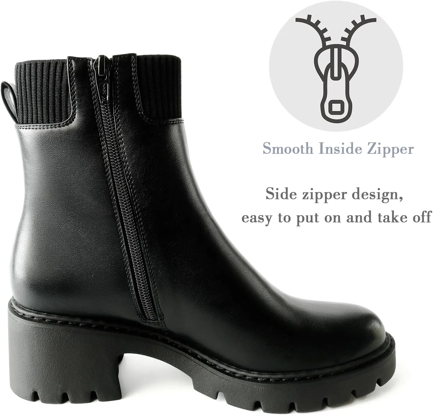 Women's Chelsea Boots Platform Elastic Zippers Chunky Heel Lug Sole Comfortable Slip On Booties for Women