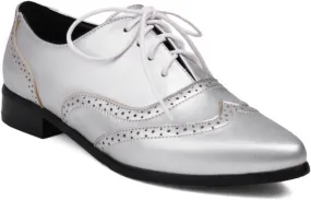 Women's Lace Up Leather Perforated Oxfords Sexy Pointed Toe Low Chunky Block Heels Wingtip Flat Brogues Comfortable Derby Saddle Pumps Shoes