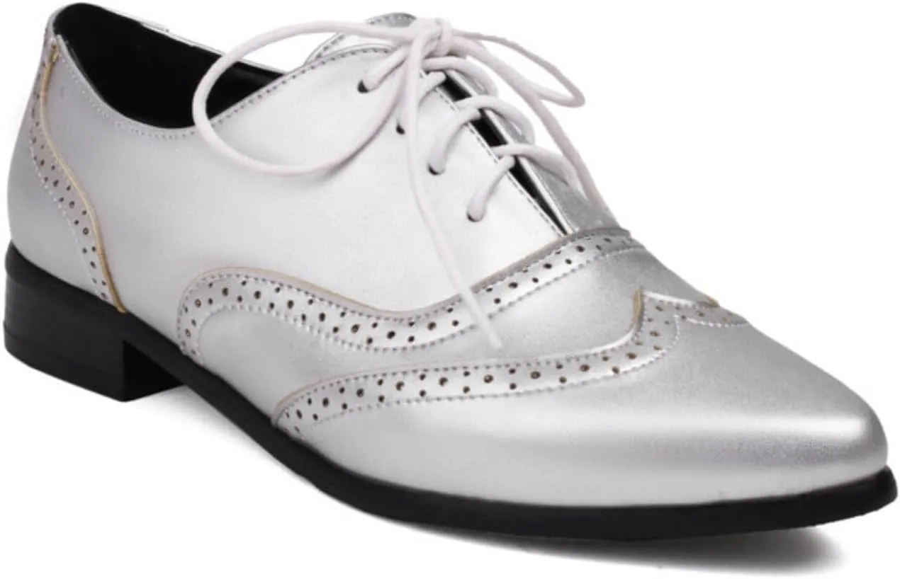 Women's Lace Up Leather Perforated Oxfords Sexy Pointed Toe Low Chunky Block Heels Wingtip Flat Brogues Comfortable Derby Saddle Pumps Shoes