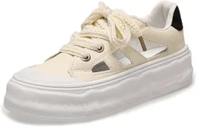 Women's Leather Hollow Platform Sneakers Comfortable Wide Round Toe Lace Up Non-Slip Walking Flat Shoes Casual Summer Low Top Tennis Sport Sandals