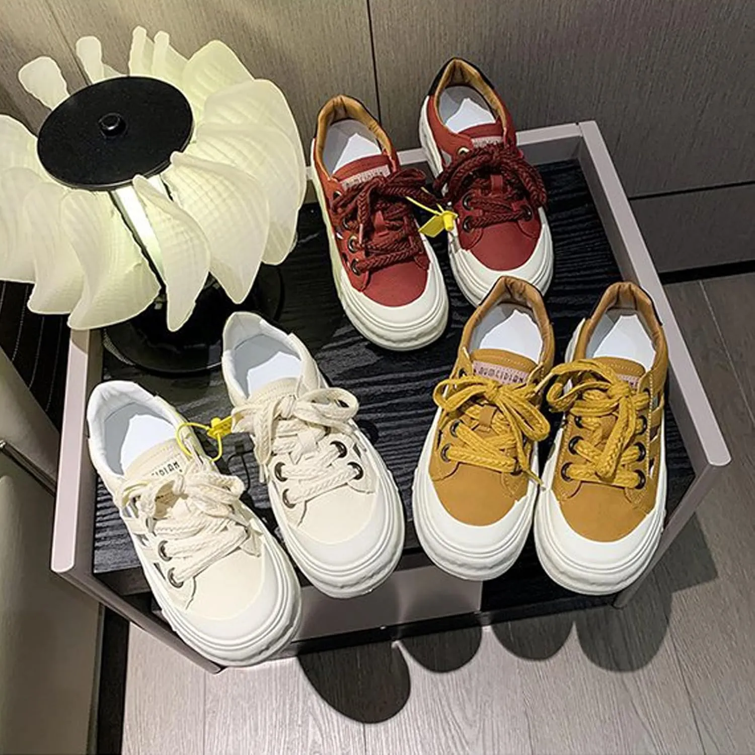 Women's Leather Hollow Platform Sneakers Comfortable Wide Round Toe Lace Up Non-Slip Walking Flat Shoes Casual Summer Low Top Tennis Sport Sandals