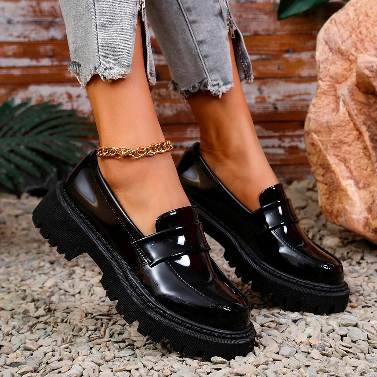 Women's Platform Loafers Lug Sole Chunky Work Shoes 2025 Slip-On Shoes Dressy Penny Loafers Business Shoes