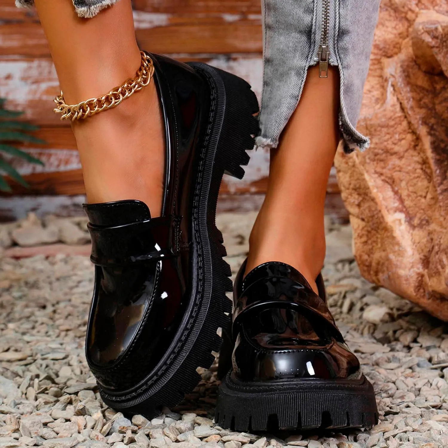 Women's Platform Loafers Lug Sole Chunky Work Shoes 2025 Slip-On Shoes Dressy Penny Loafers Business Shoes