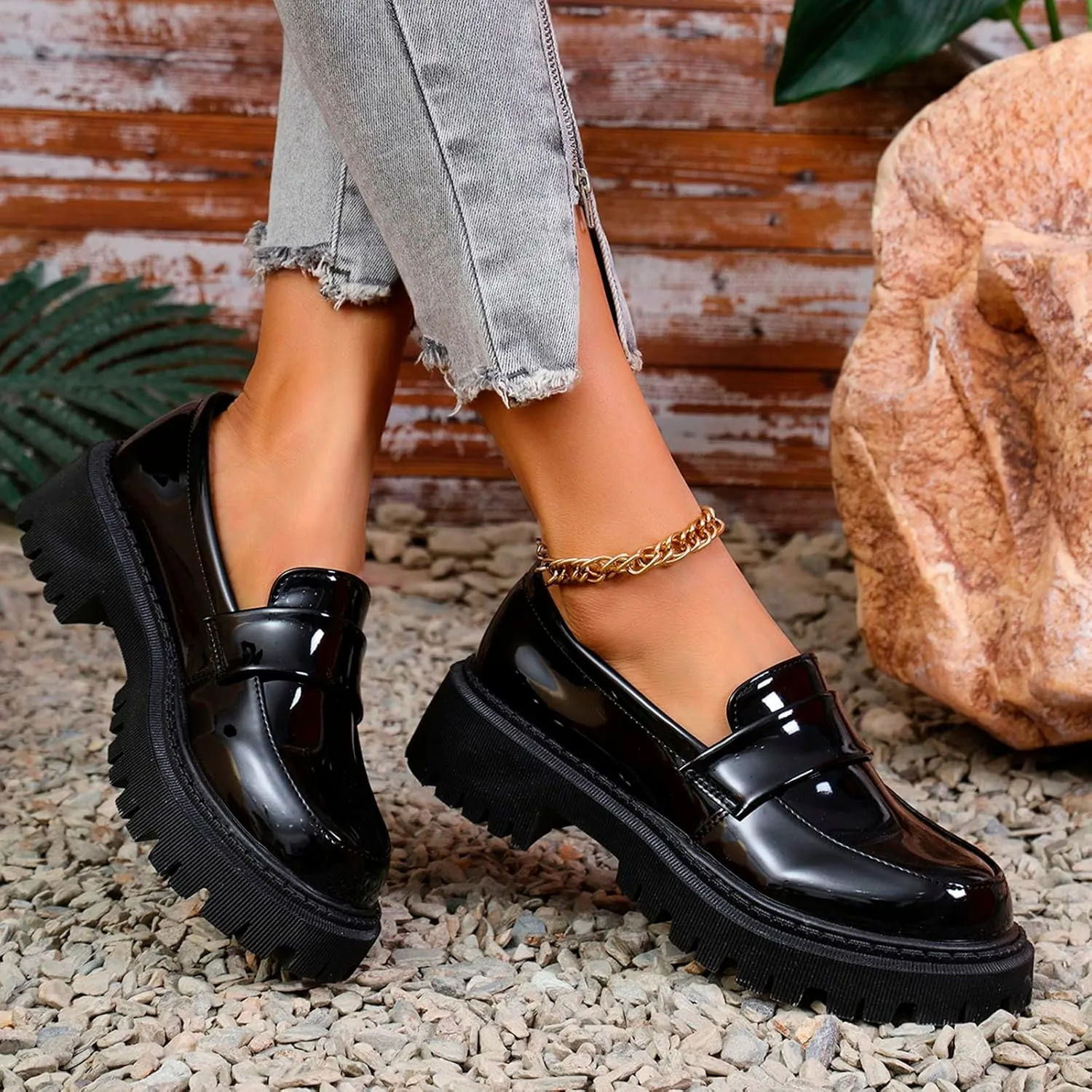 Women's Platform Loafers Lug Sole Chunky Work Shoes 2025 Slip-On Shoes Dressy Penny Loafers Business Shoes