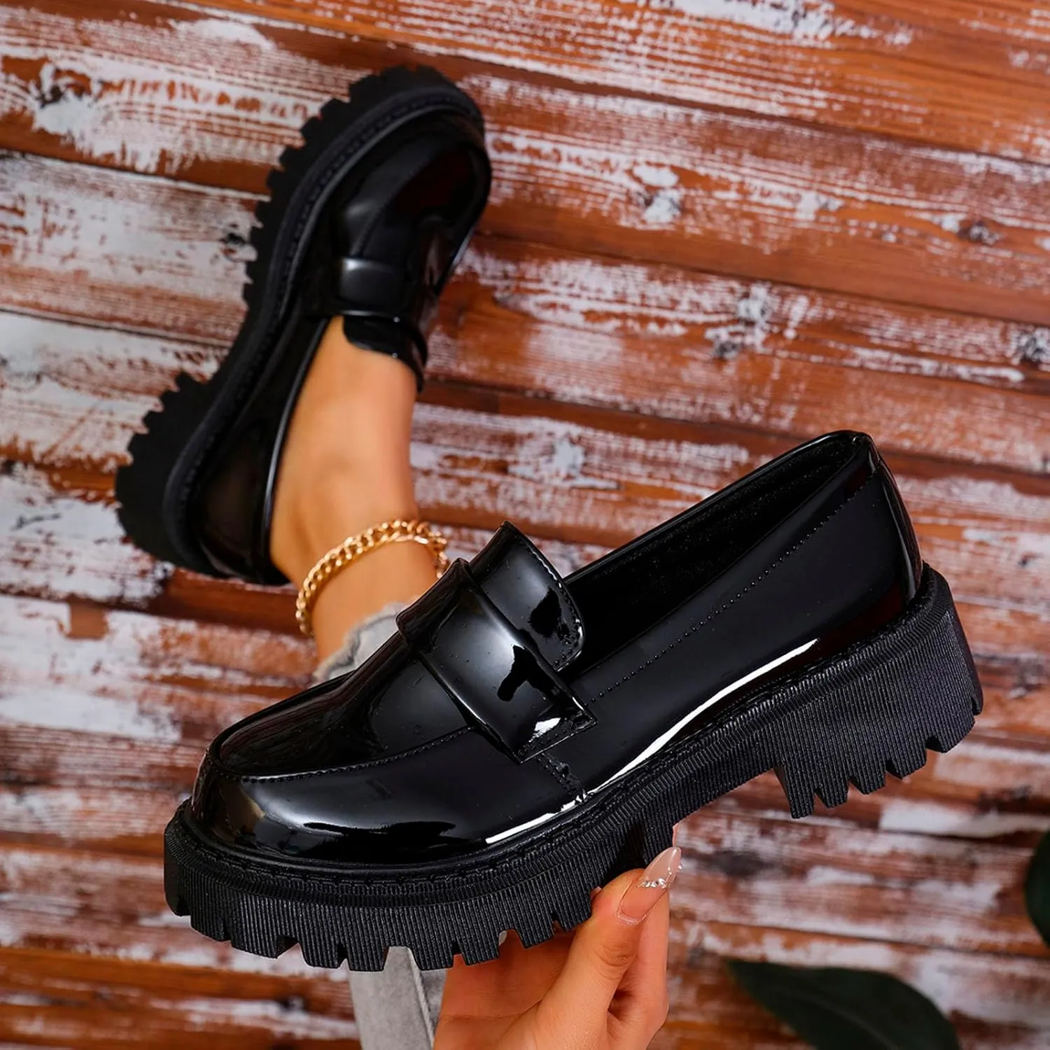 Women's Platform Loafers Lug Sole Chunky Work Shoes 2025 Slip-On Shoes Dressy Penny Loafers Business Shoes