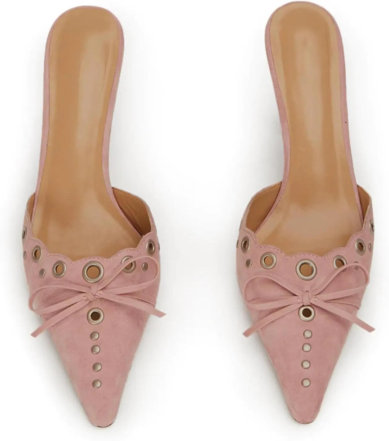 Women's Slip On Pumps Kitten Heeled Sandals Pointy Studded Suede Bow Mule Shoes for Women Ladies Dress Dance
