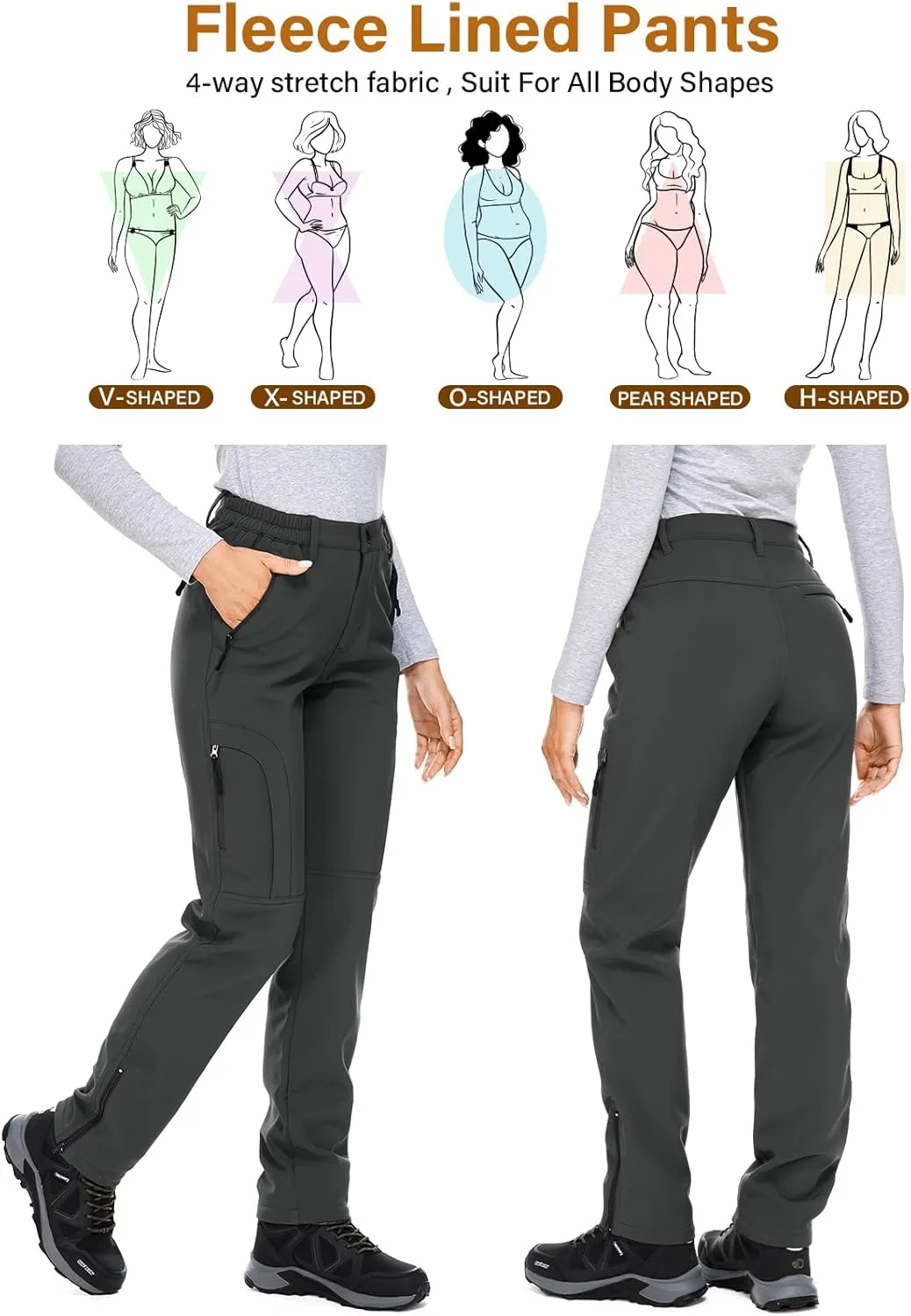Womens Snow Pants Winter Waterproof Outdoor Soft Shell Fleece Linded Cargo Ski Hiking Pants