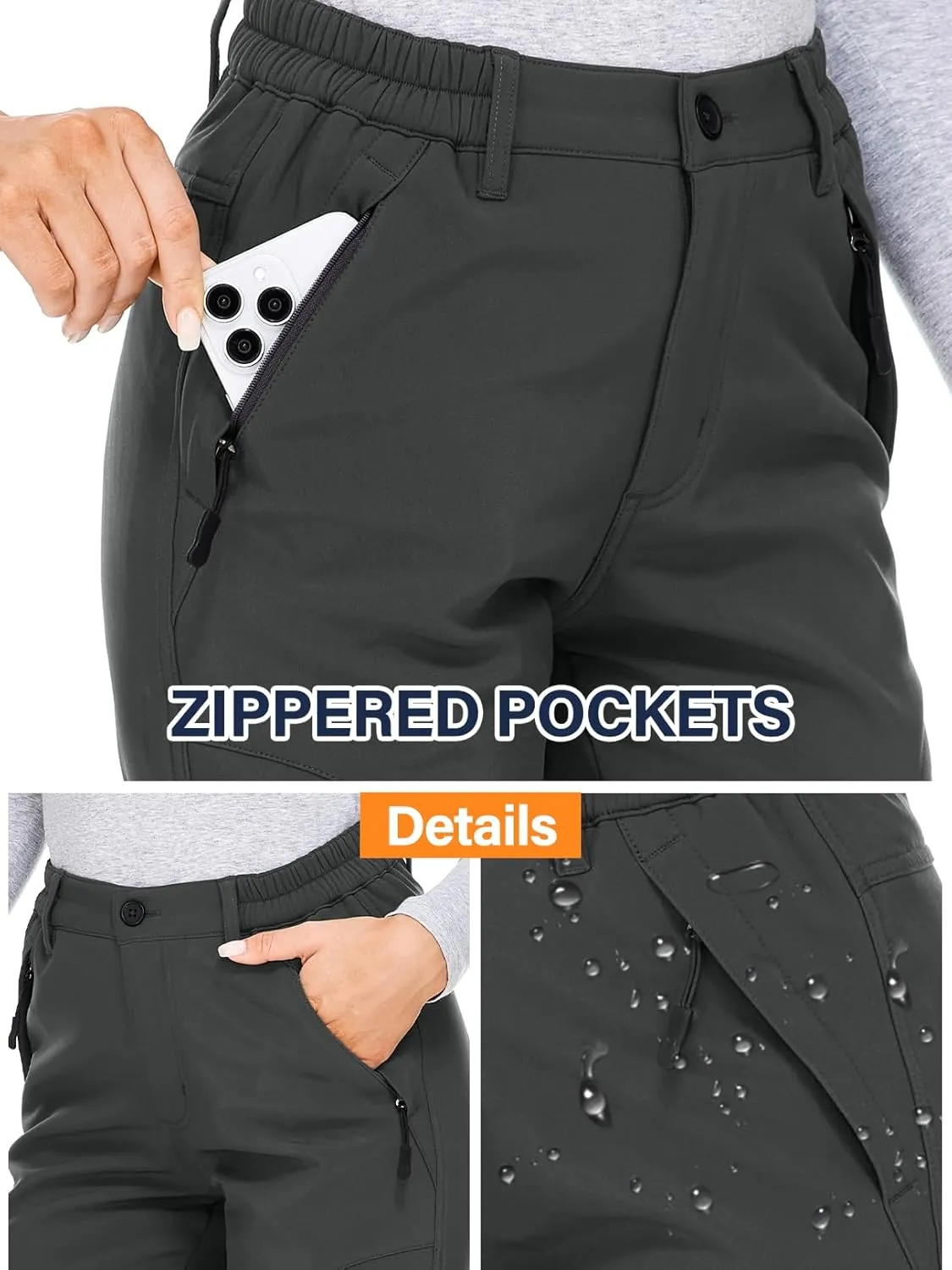 Womens Snow Pants Winter Waterproof Outdoor Soft Shell Fleece Linded Cargo Ski Hiking Pants