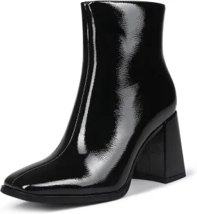 Womens Square Toe Ankle Boots Chunky Heel Causual Comfort Ankle Booties Dress Boots for Women