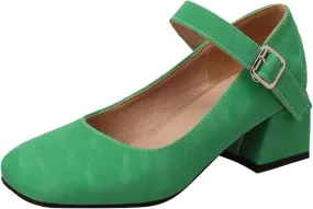 Work Shoes Women Non Slip Mary Jane Closed Toe Chunky Heels Square Toe Dress Shoes T Strap Block Pumps
