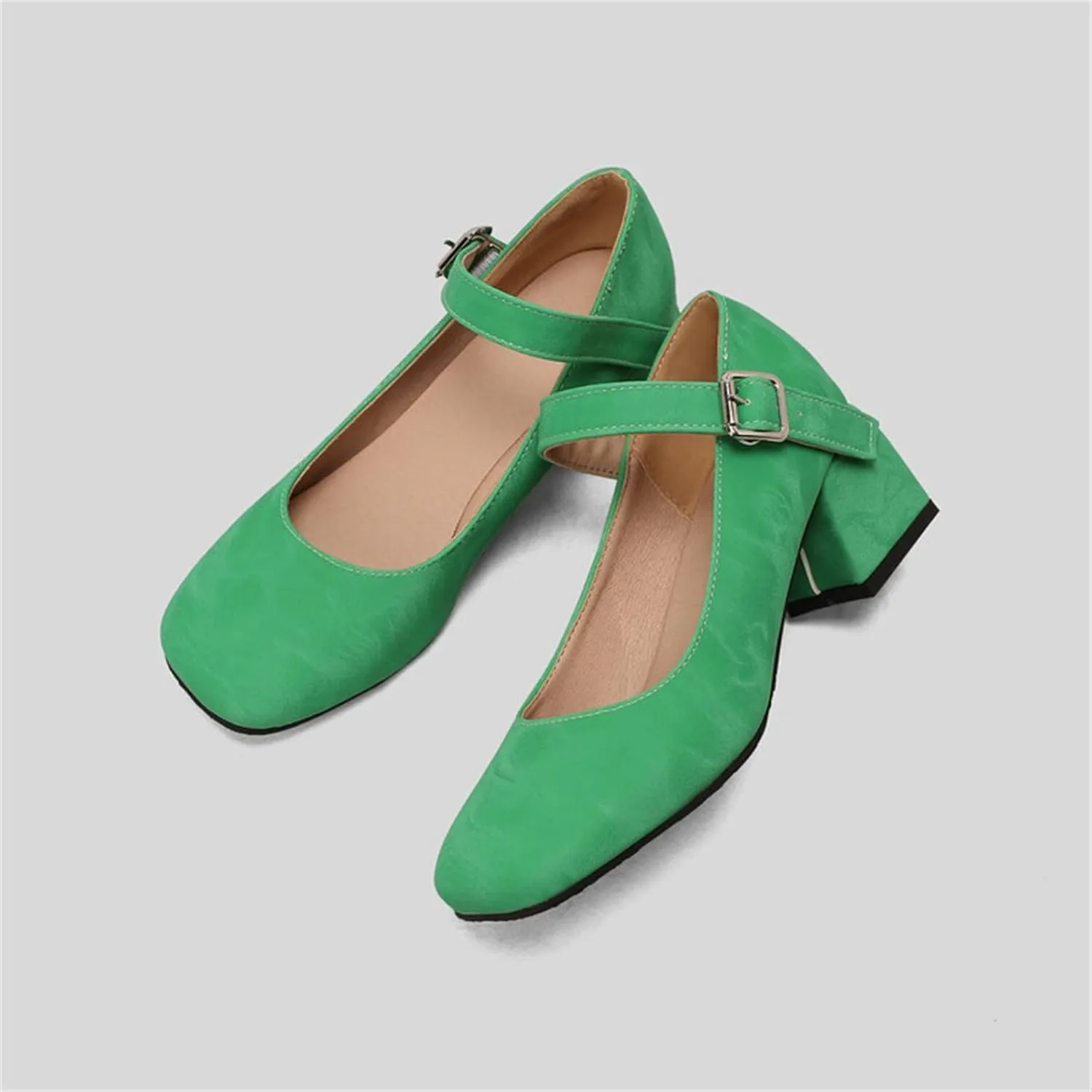 Work Shoes Women Non Slip Mary Jane Closed Toe Chunky Heels Square Toe Dress Shoes T Strap Block Pumps